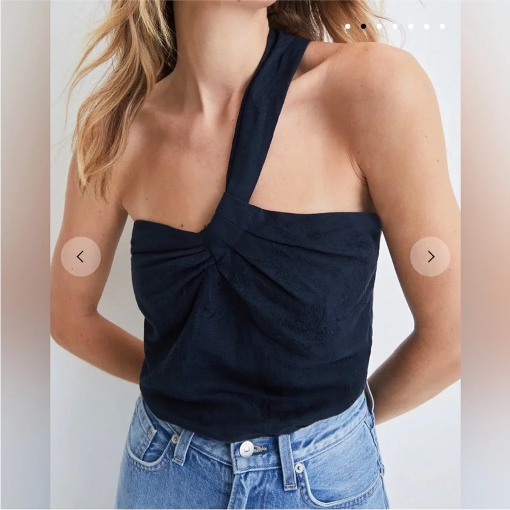NWT $328 Veronica Beard Belinda One-Shoulder Jacquard top in Ink (navy blue) - Picture 2 of 11